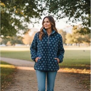 Carve Designs‎ Women's Blue Green Fleece Quarter Zip Pullover Size XXS